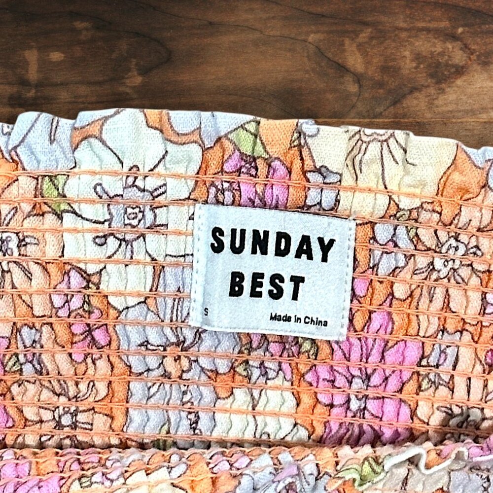 Aritzia Sunday Best Babydoll Floral Mini Dress | Pink Orange Ivory | Size S - Picture 6 of 7